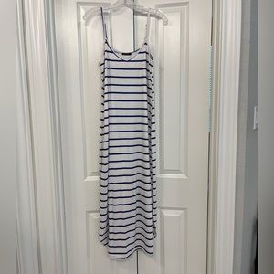 Blue and white striped maxi dress